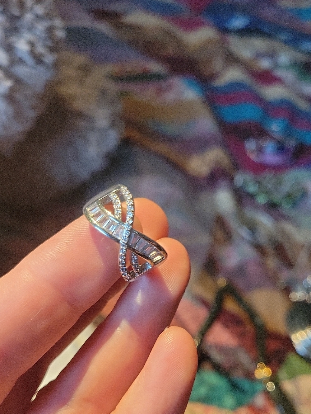 Silver Tone Infinity Pavé Ring with Baguette Accents - Silver